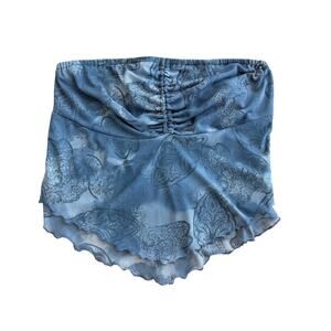 Romwe Sheer Mesh Tube Top Size small blue western paisely